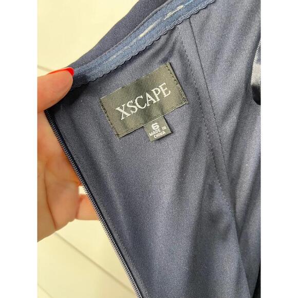 XSCAPE Navy Blue Off Shoulder Ruched Floor Length Evening Gown Dress Size 6 - Picture 12 of 13